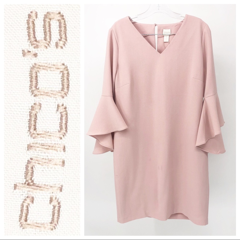 Chico's Dress Crepe Blush Pink Ruffle Sleeve NEW